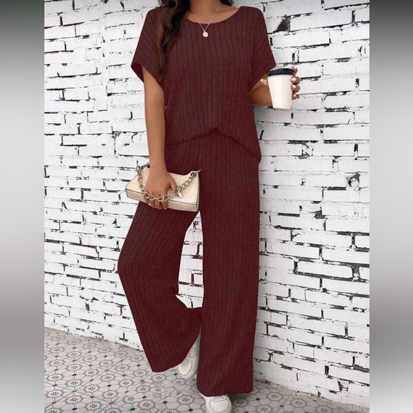 Women's Brown  Ribbed Pants & Top Set - Picture 1 of 5